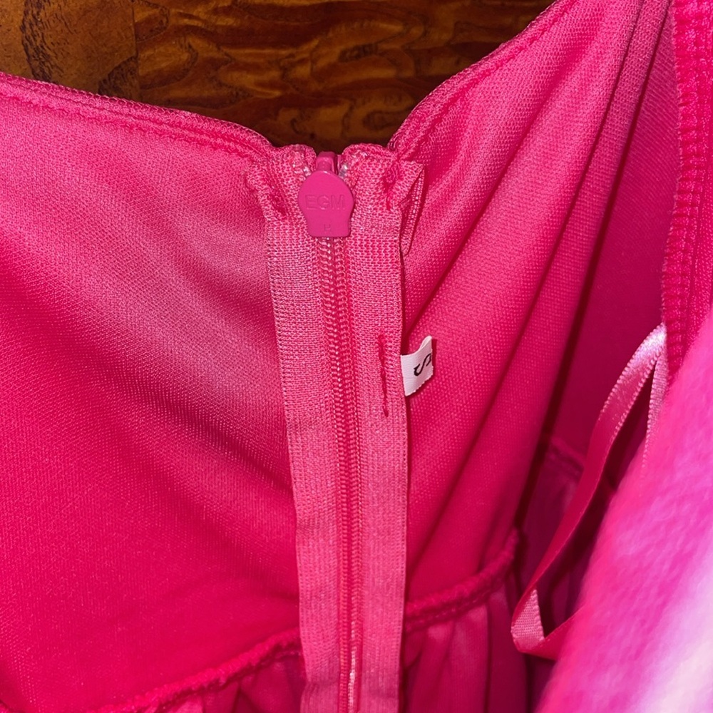 Hot Pink Tie-Shoulder Tulle Midi Dress - Picture 3 of 4